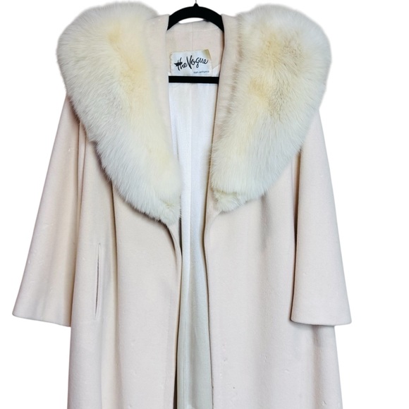 Vintage 60s Cream Wool Fox Fur Collar 3/4 Sleeve Swing Coat size M/L - FLAWS - Picture 3 of 11
